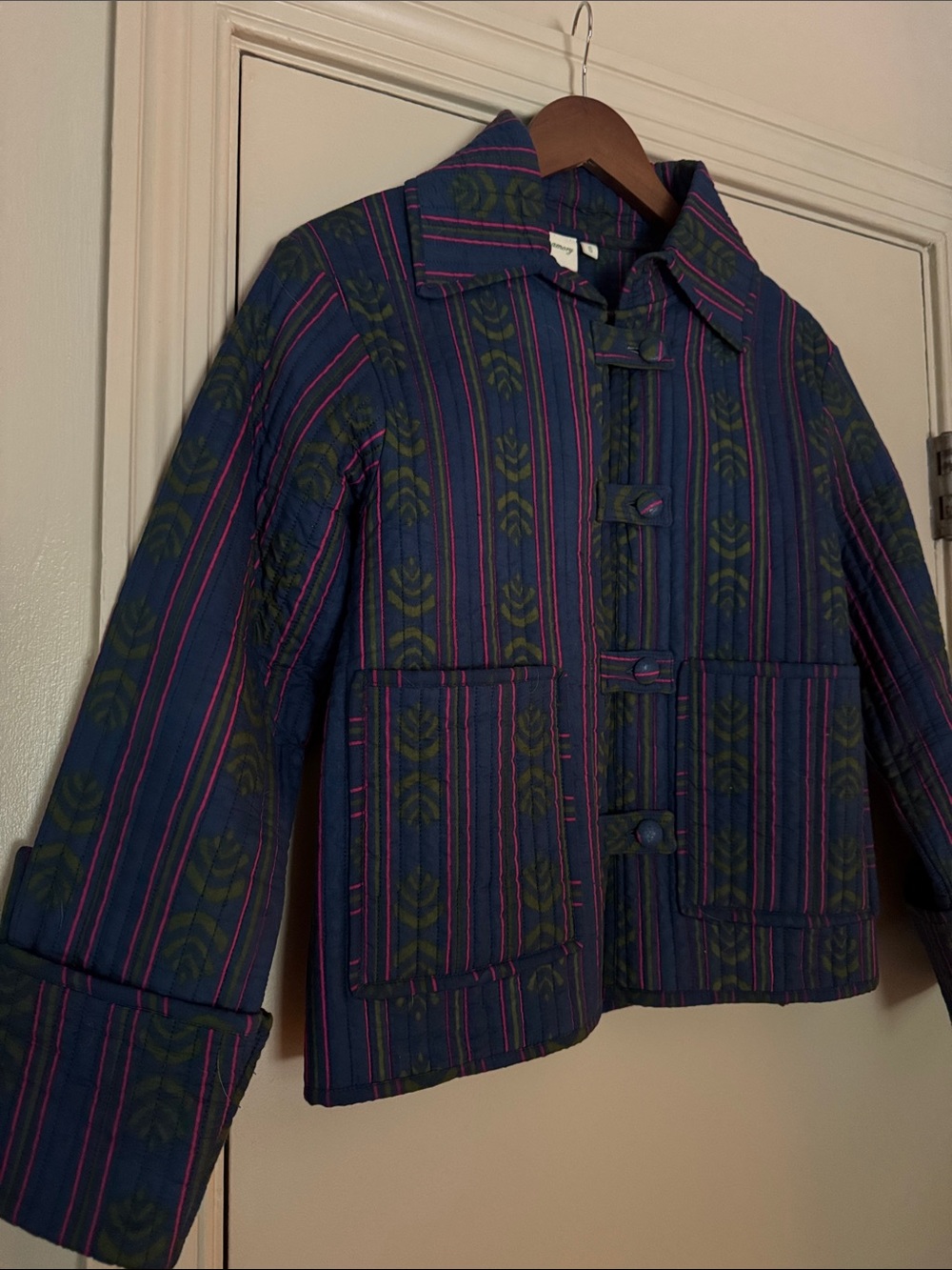 Julia Amory Women’s Quilted Navy & Olive Striped Jacket S